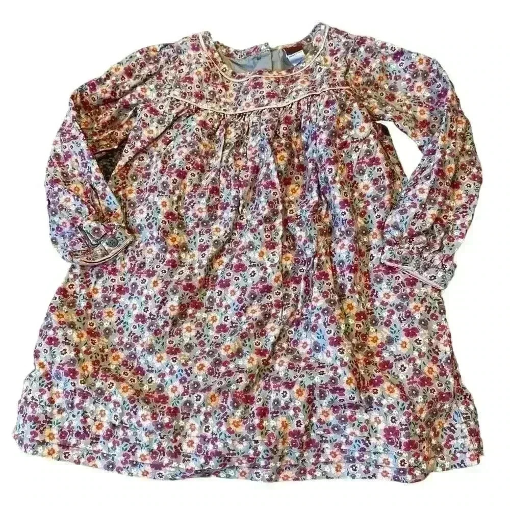Girls Gray Pink Floral Tea Collection Dress Long Sleeve Lined Size 4